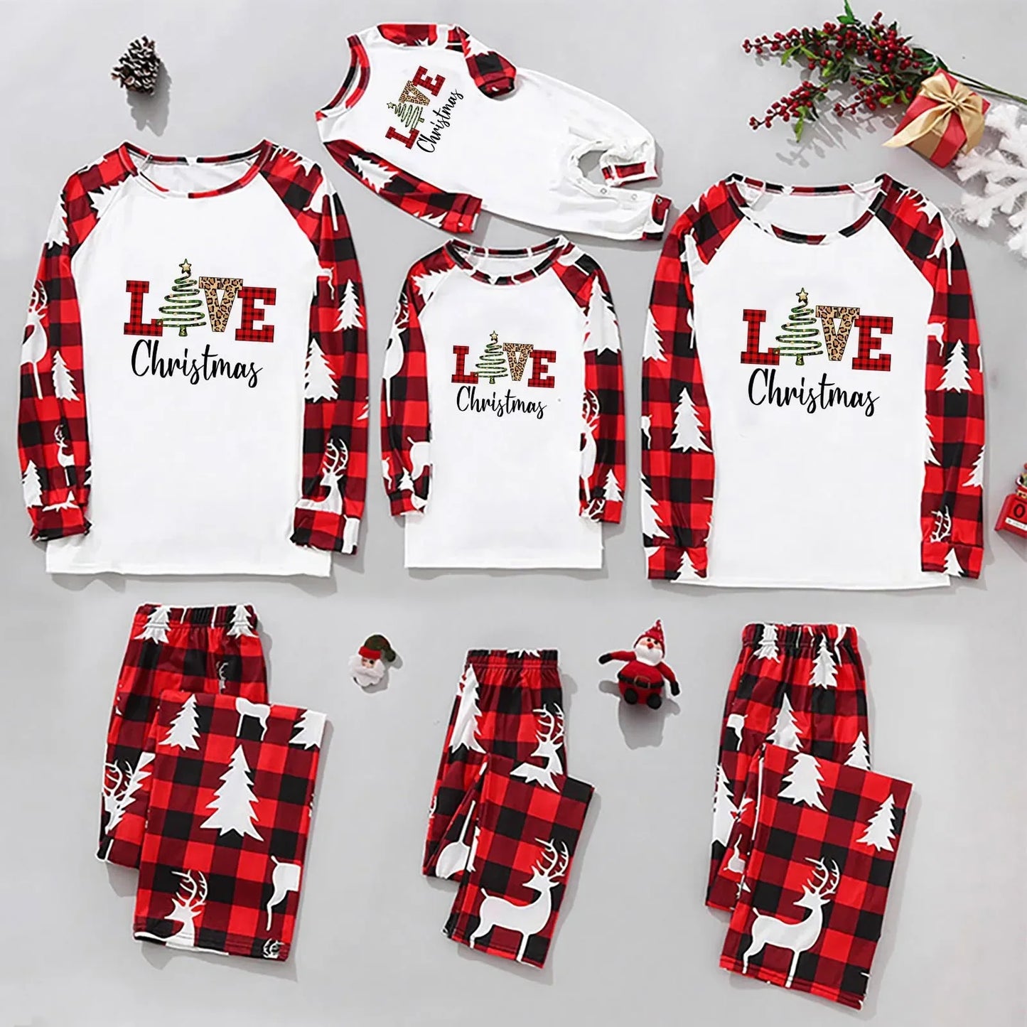 Christmas Family Pajamas Santa Trees Printed Mother Daughter Max Matching Clothes Casual Soft Sleepwear Xmas Family Look Clothing