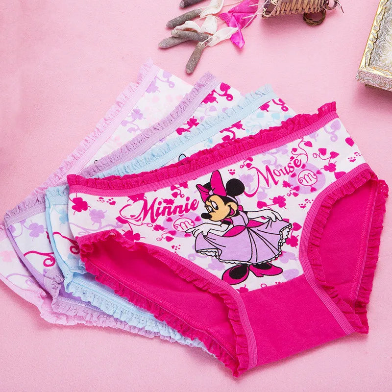 Maxy 1/4pcs Disney Anime Minnie Mouse Girl Underwear Kawaii Mickey Minnie Children Underpants Cartoon Princess Shorts Kids Gifts