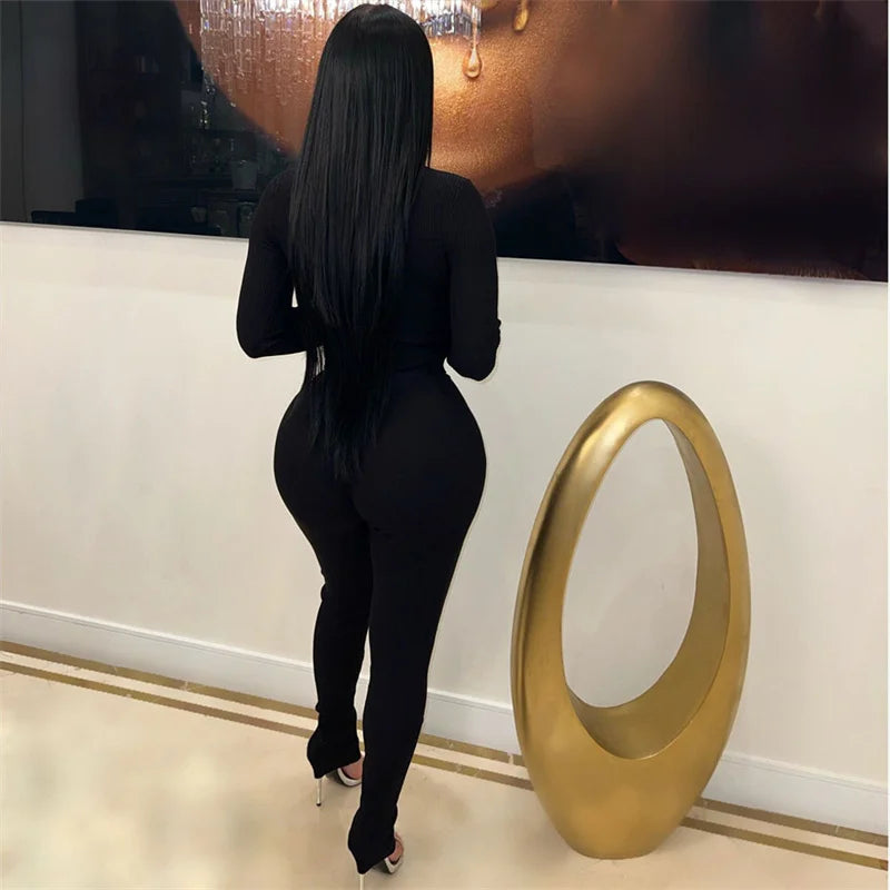 Amay Diamonds Loving Heart Hollow Out 2 Piece Sets Women Outfit Clubwear Knitted Fabric Skinny Top and Pants Suit Matching Sets
