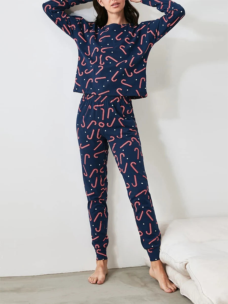 Maxy Christmas Pajamas Set Print Long Sleeves Shirt and Elastic Pants for Loungewear Soft Sleepwear