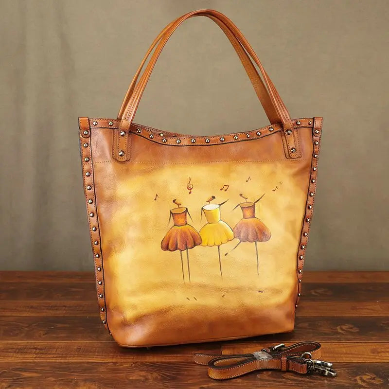 Maxy Luxury Fashion Leather Women's Bag Large Capacity Hand Drawn Handbags Tote Bag Shoulder Crossbody Bags First Layer Cowhide