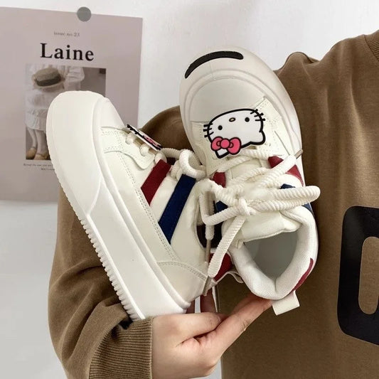 Maxy Autumn Big Head White Shoes Women's Thick Bottom Casual Shoes Hello Kitty New Middle School Student Sports Bread Shoes