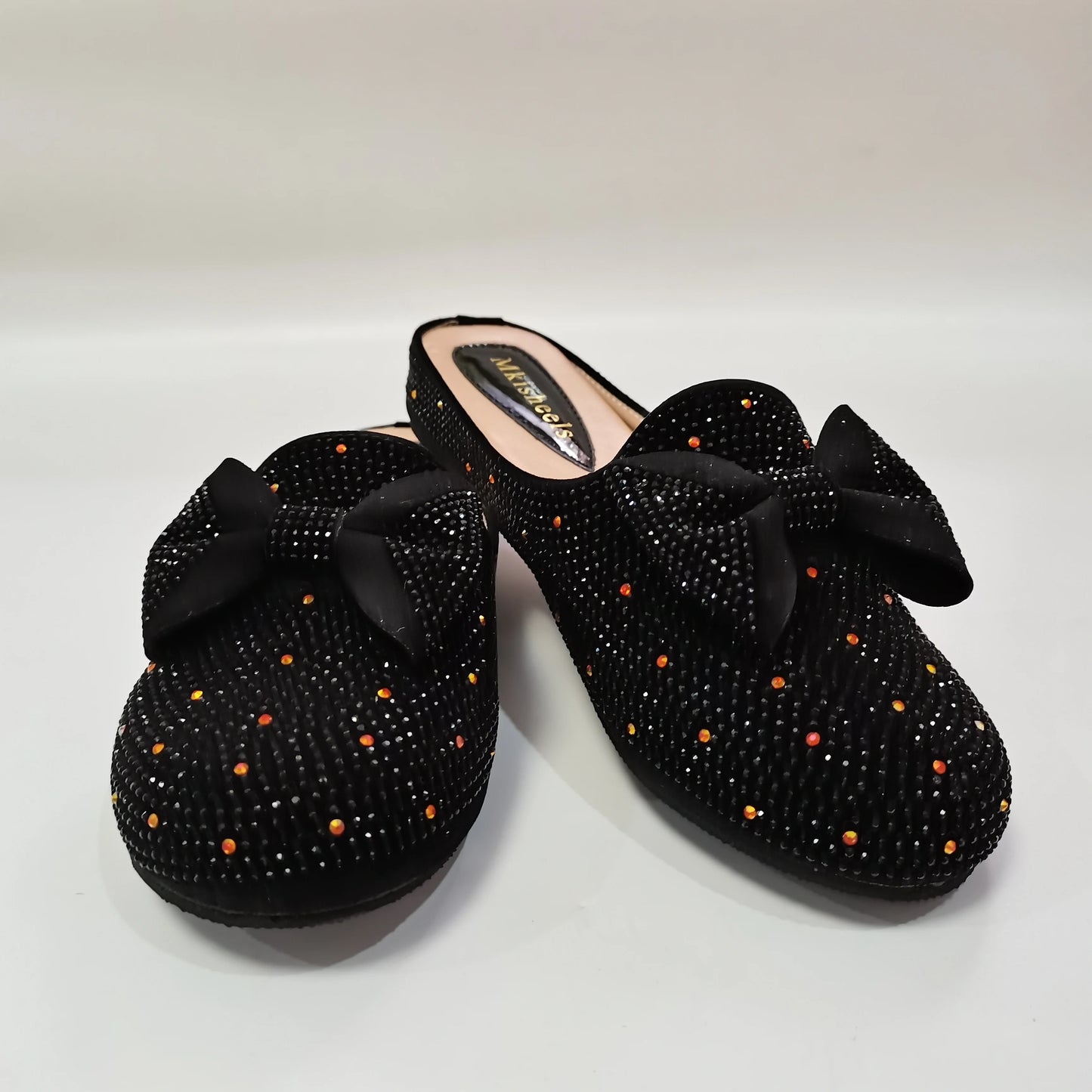 Fashion Women Rhinestone Slippers Shoes Summer Mullers with Bowknot Luxury Lady Beach Designer Shoes Sequins Sandals F615-1