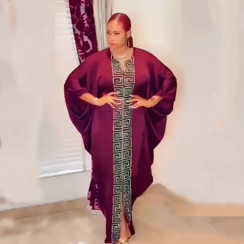 Maxy Customized Party Dresses For Women Traditional Clothing Dubai Dashiki Abaya Muslim Plus Size Bat Sleeve Maxy