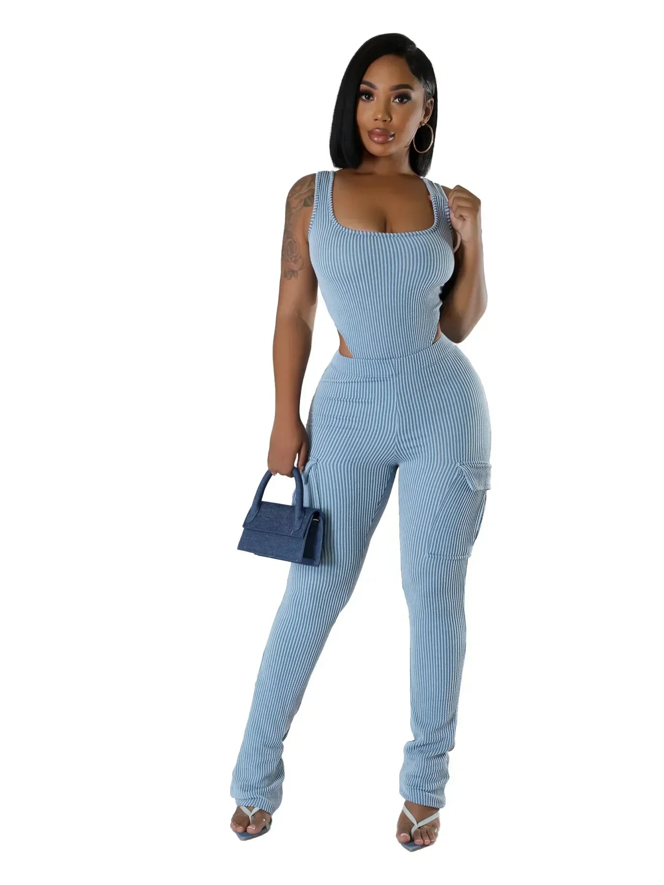 Ueteey 2024 Women's Set Knitted O-neck Sleeveless Bodysuit +Pants Suits Street Summer Casual Two 2 Piece Set Outfit Tracksuit