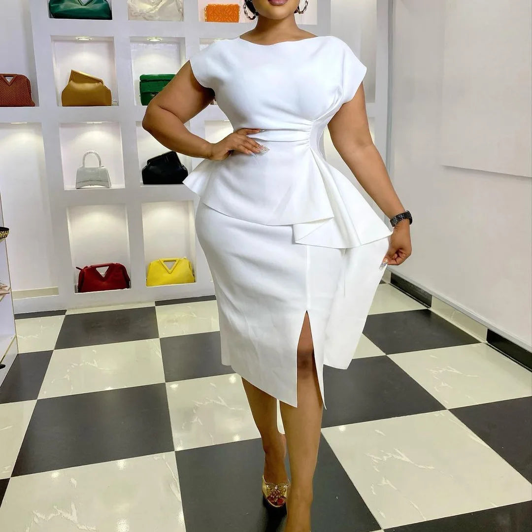 Ruffles Bodycon Dresses for Women Sleeveless Peplum Slit O Neck Spring Summer Office Ladies Elegant Fashion Date Daily Dress New
