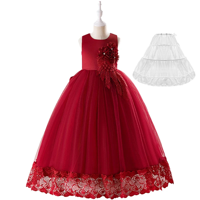 Maxy Luxury Little Girls First Communion Party Dresses Flower Girl Weddings Elegant Dresses for Girls White Evening Children Clothing