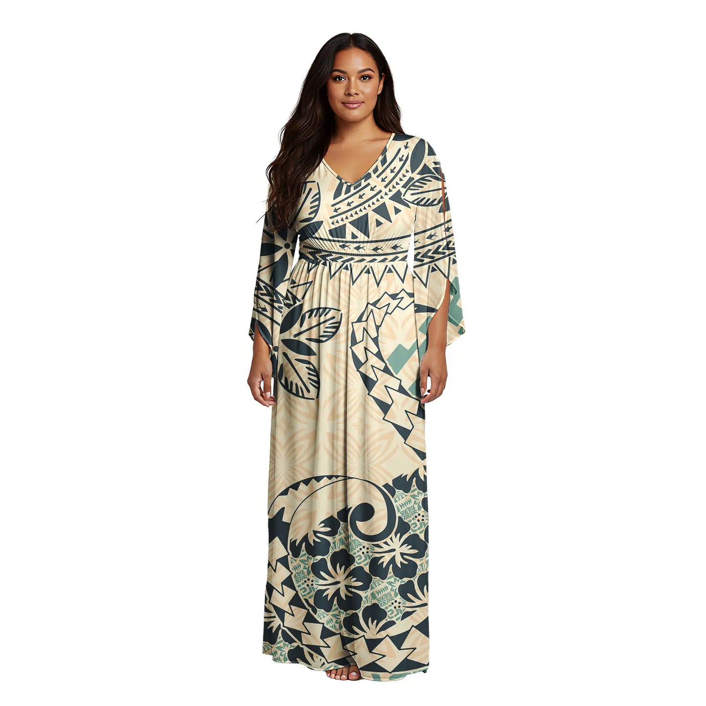 Maxy Latest Women's V-neck Dress Custom Sexy Evening Gown Polynesian Samoan Tribal Pattern Design Casual Dress