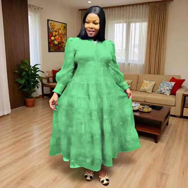 Amay Elegant Dress Women for Wedding Party Spring Autumn African Long Sleeve Polyester Lace Long Dress Dashiki African Clothes