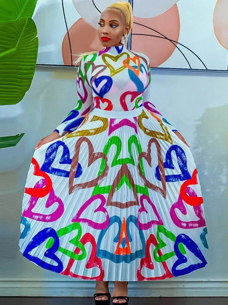 Maxy Two Piece Set Tops And Pleated Skirt Suit Women Clothing African Dashiki Wedding Party Traditional Robe Ankara Outfits Kaftan