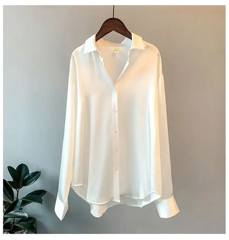 Maxy 1pc Women's Silk Shirt Vintage Top Long sleeve Blouse Overshirt