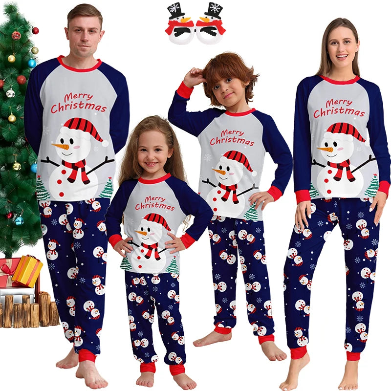 Maxy 2024 Snowman Letter Print Christmas Pajamas Mother-kids Boys Girls Baby Family Matching Sleepwear T Shirts Pants Pajama Set