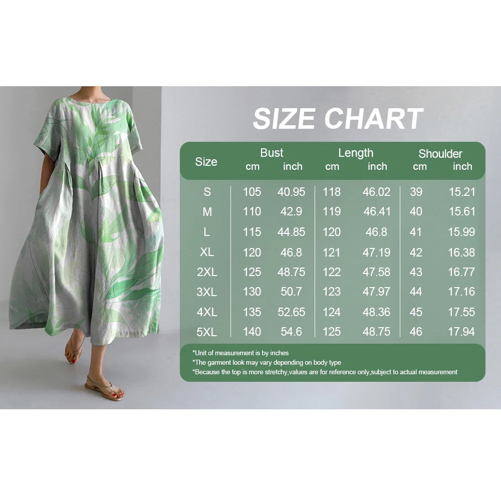 Maxy Summer New Bohemian Casual Dresses Vintage Women's Cotton Printed Dresses Womens Floral Long Dresses Round Neck Pullover Dresses