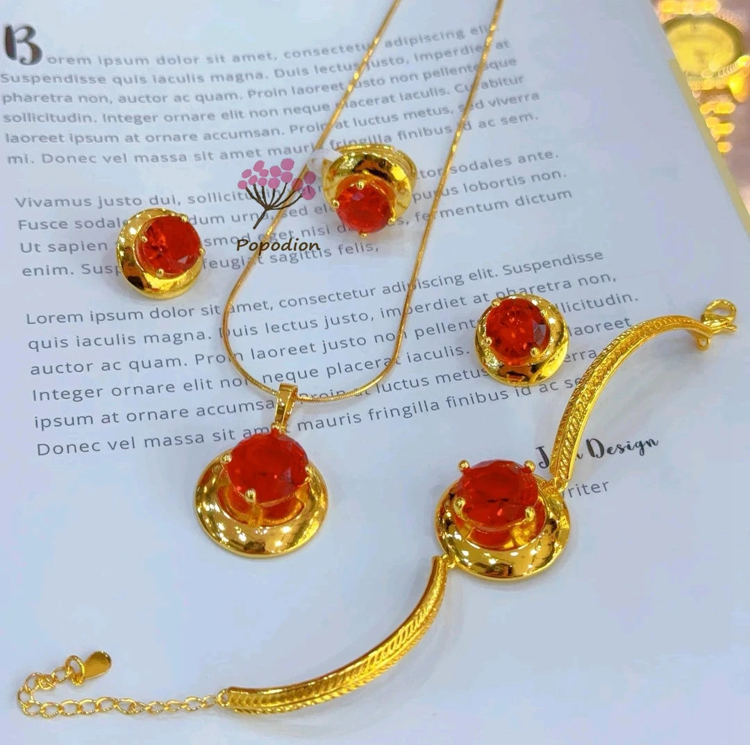 Maxy New Gold Plated Necklace Earrings Rings Bracelets for Women's Wedding Party Jewelry Set