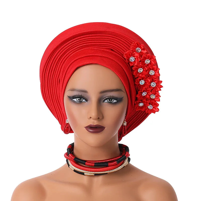 Maxy Gele Head tie Auto Gele Turban Head warp Already Made African Turban Cap Party Women Muslim Hijab Headscarf Bonnet Hat