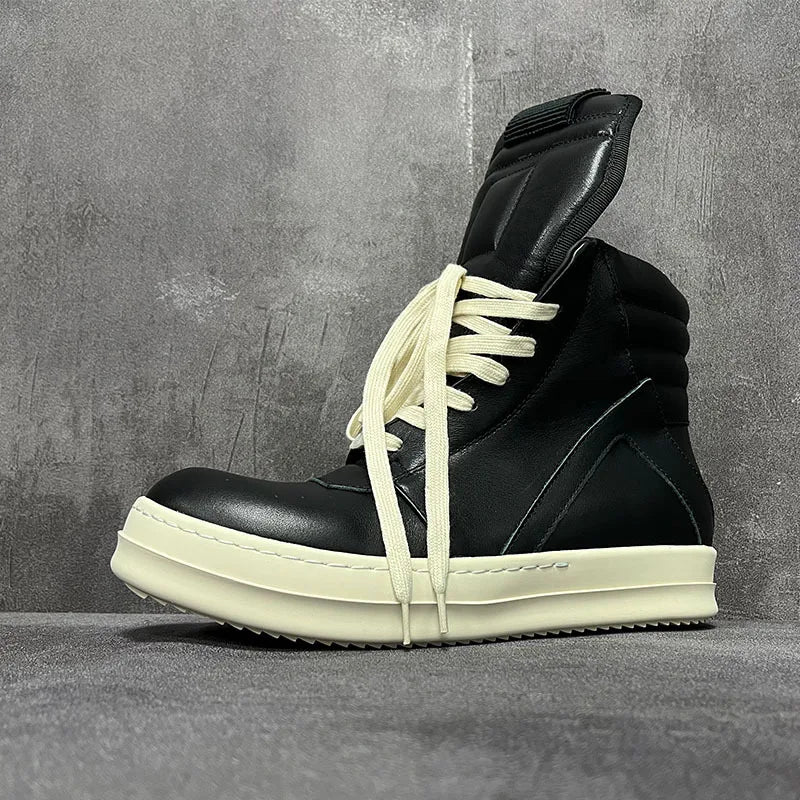 Visco Men ‘s High Top Shoes Women Leather Platform Sneakers Casual Luxury Lace Up Zip Autumn Black Classic Designer Boots