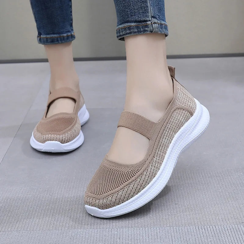 Maxy Women's shoes summer fashion mesh breathable casual shoes walking anti-skid thick soled flat shoes Le Fu shoes