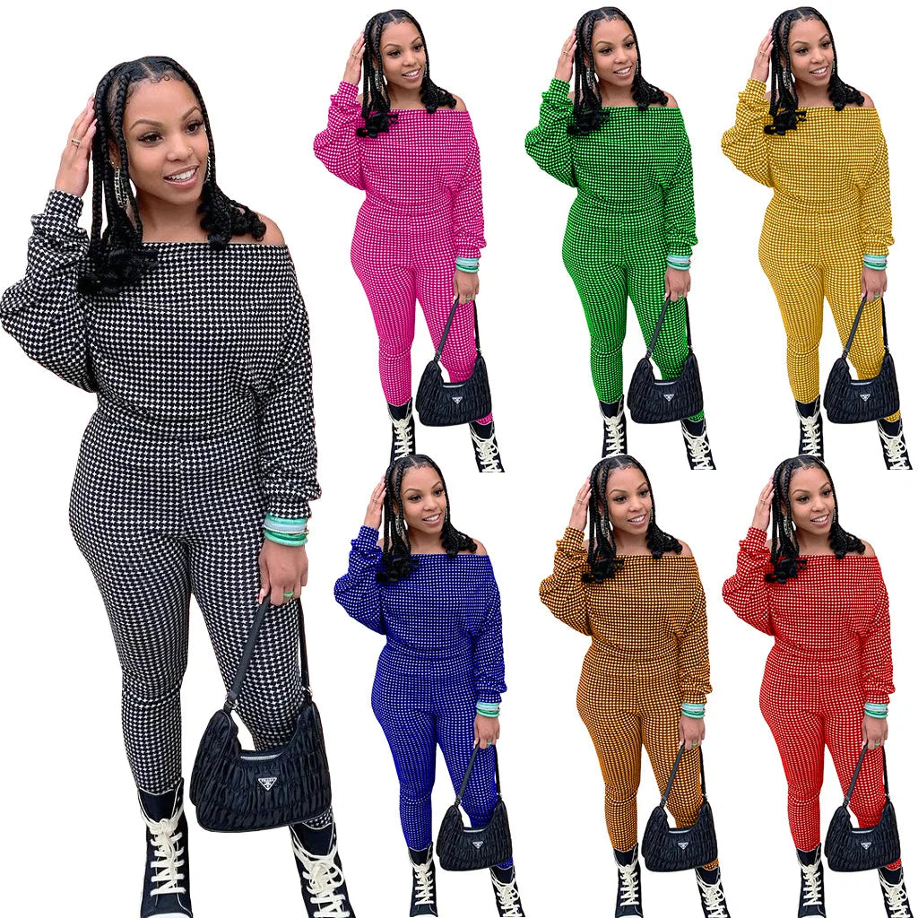 Maxy New Tracksuit For Women Plaid  Print Two Piece Set Casual 2 Pcs Outfits Long Sleeve Tshirts Pants Suits Matching Set