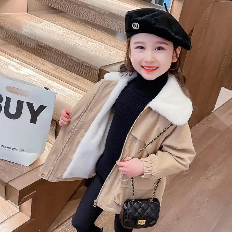 Sanrios Kuromi Anime Autumn Winter Coats Kid Velvet Thickened Pie Overcoming Cartoon Parka Jackets Girl Clothes Toddler Snowsuit
