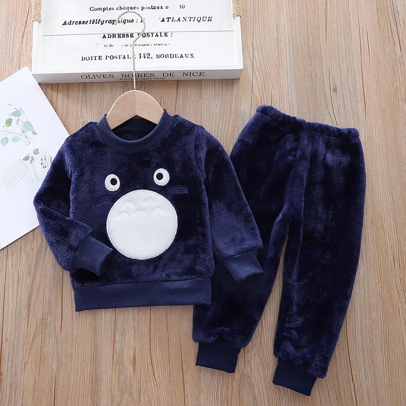 Babs Boy Clothing Set Autumn and Winter Velvet Thick Warm Casual Hooded Sweater Cartoon Cute Bear 3Pcs Toddler Girl Clothes Suit