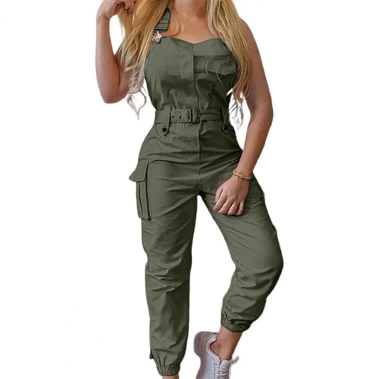 Maxy European and American Suspender Women Jumpsuit Fashion Women Loose Strap Jumpsuit Ankle Tied Harem Trousers Casual Playsuits