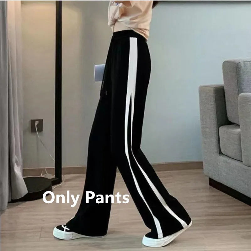 Maxy Spring New Polo Shirt Sweater + Casual Sports Wide-leg Pants Two-piece Woman Tracksuit Set Korean Elegant Loose Sportswear