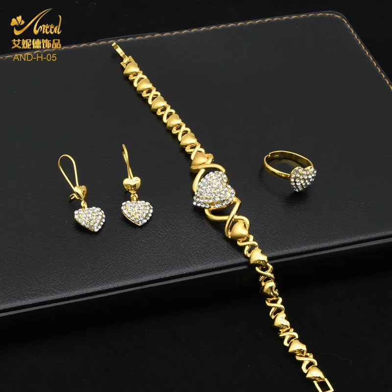 Maxy Women Gold Plated Jewelry Set Heart Necklace African Wedding Bangles Luxury Bridal