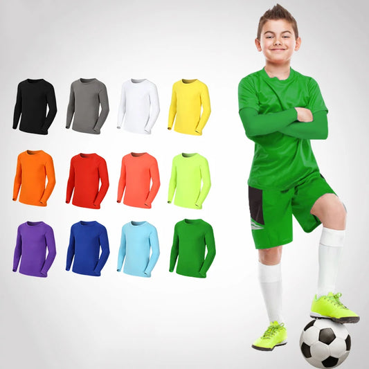 Amay Kids Children Boy Girl Running Long T Shirt Fitness Sport Basketball Football Outdoor Hiking Jogging Riding Soccer Clothes J25