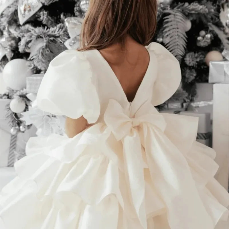 Maxy Fashion Baby Girl Princess Layered Dress Puff Sleeve Infant Toddler Teen Vestido Party Birthday Ball Gown Baby Clothes 1-12Y