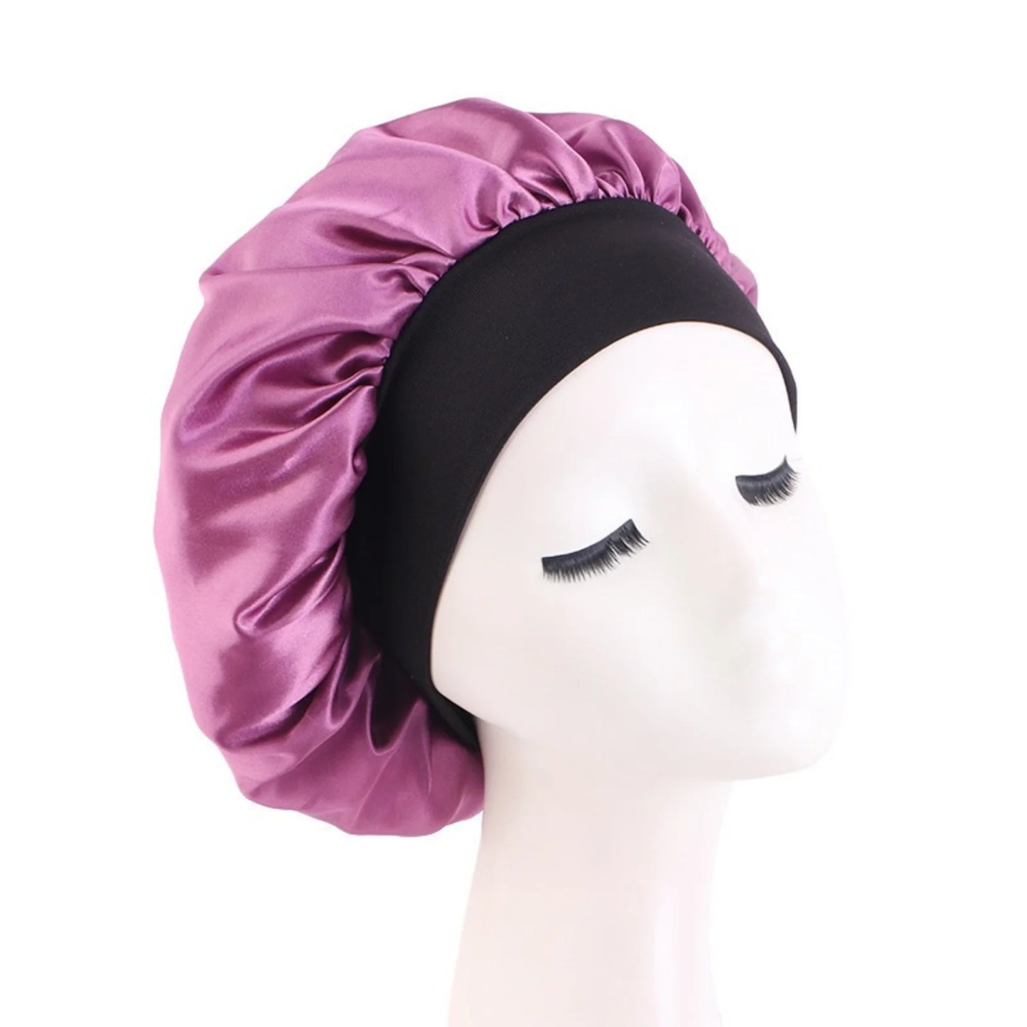 Maxy Women's Satin Solid Bonnets Wide-brimmed Night Sleeping Bathing Hat Unisex Head Wrap Elastic Band Cap Hair Care Bonnet