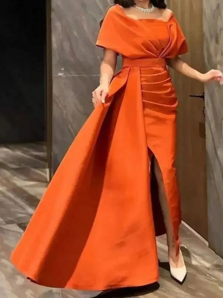 dress for gold High A-Line Evening Dresses Ruffle 2024 Design Front Split V-Neck Neck Prom Gowns Women's dresses  فساتين سهرة ﻿