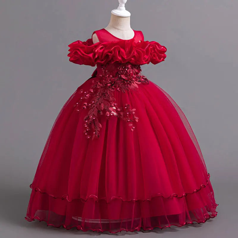 Maxy Princess Fashion Flower Girl Dresses for Weddings Short Sleeve Lace Bridesmaid Dresses Summer Children Girls Party Dresses 3-14 Years