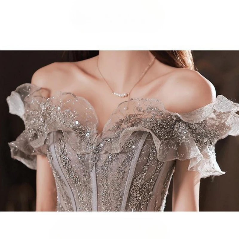 Maxy Banquet Evening Dress for Women New Style Spring and Summer One Shoulder Elegant Annual Meeting Host Fairy Style Birthday Dress