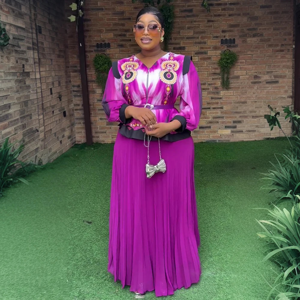 Maxy African Clothes for Women 2 PCS Sets Tops and Skirts Suits Dashiki Ankara Turkey Outfits Gown Plus Size Wedding Party Dresses