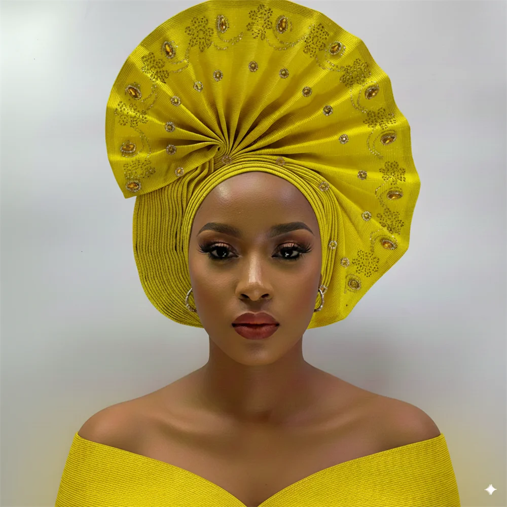 Maxy Head tie Gele Luxury Handmade African Gele Turban with Stones Women’s Head Wear for Party Wedding