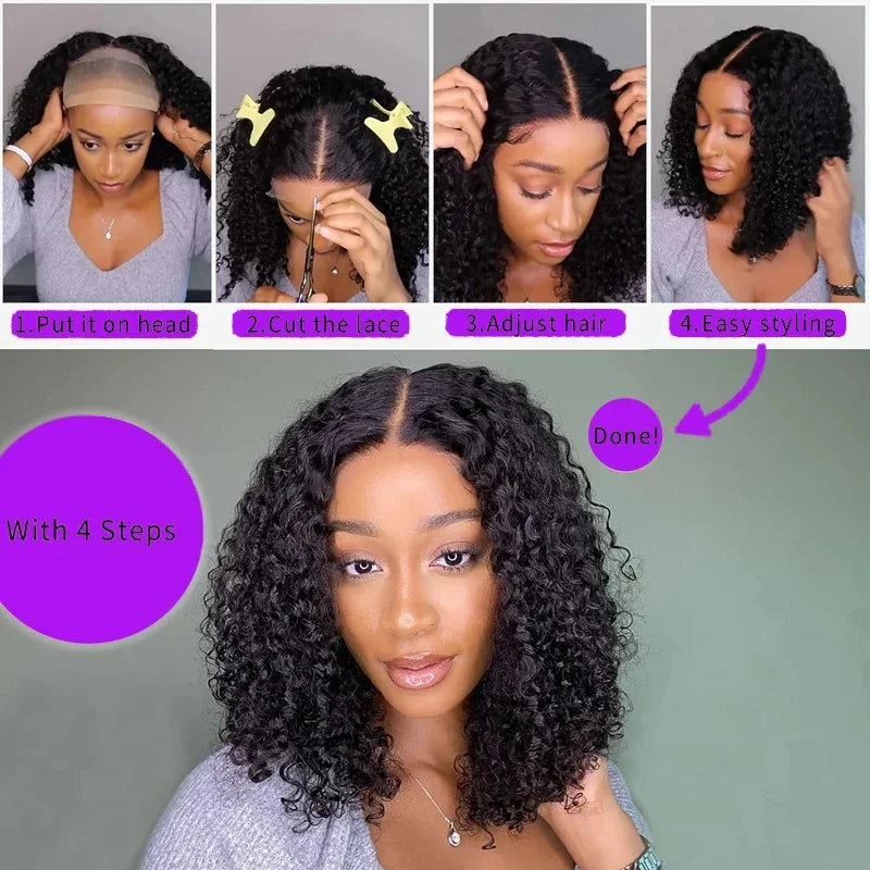 Amay Deep Wave HD Lace Front Wig Human Hair Short Bob Wig Brazilian Virgin Wigs For Black Woman Water Curly 180% Density Preplucked