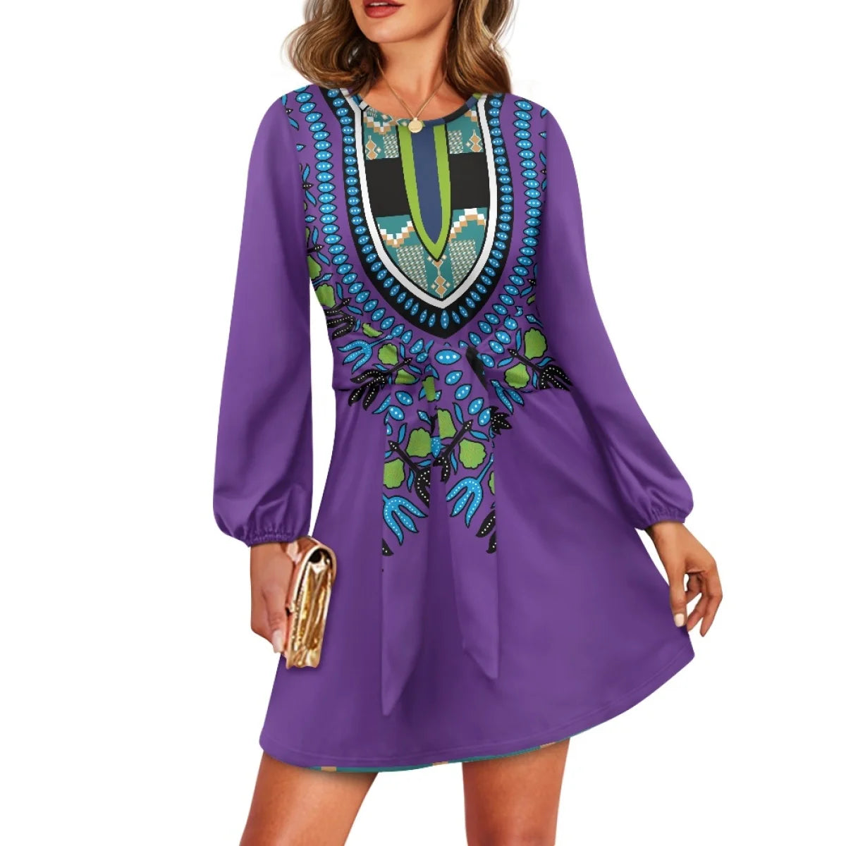 Maxy O neck women trumpet sleeve dress Polynesian tropical style women formal elegant evening dress