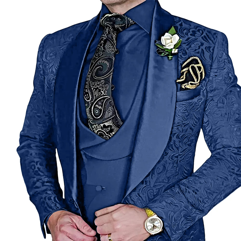 Amay Fashionable Paisley Men's 3-piece Suit Set, Jacquard One Button Blazer, Vest Pants Formal Wedding Party Suits for Men