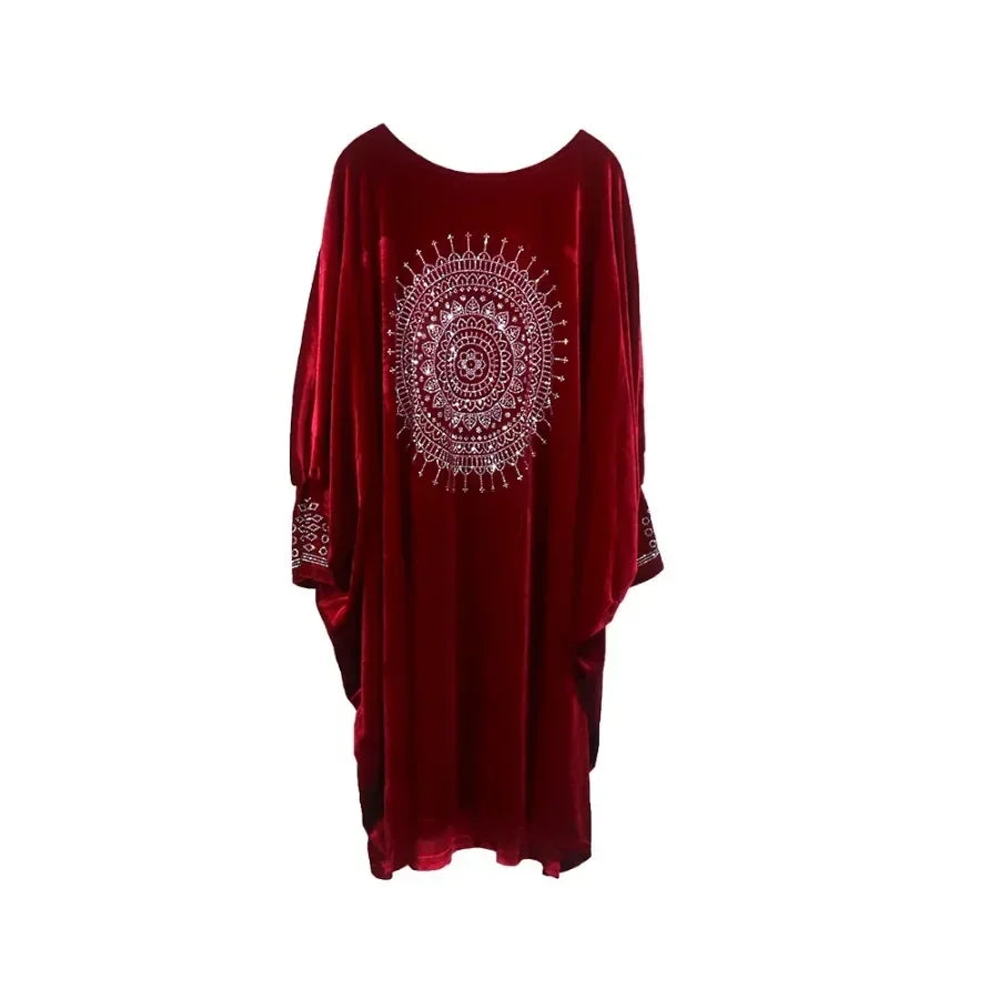 Amay ethnic women's loose dress velvet fabric artificial stone decoration luxury fashion