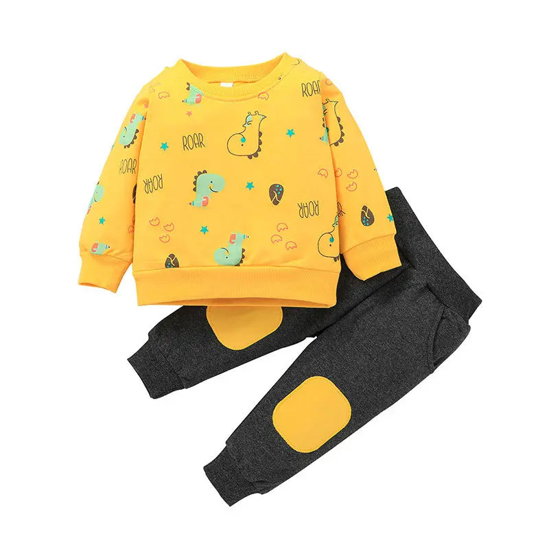 Maxy Autumn Winter Cartoon Baby Boy Clothes Set Dinosaur Print Hoodies Long Pants Kids Tracksuits Boy Sets Toddler Clothing Outfits