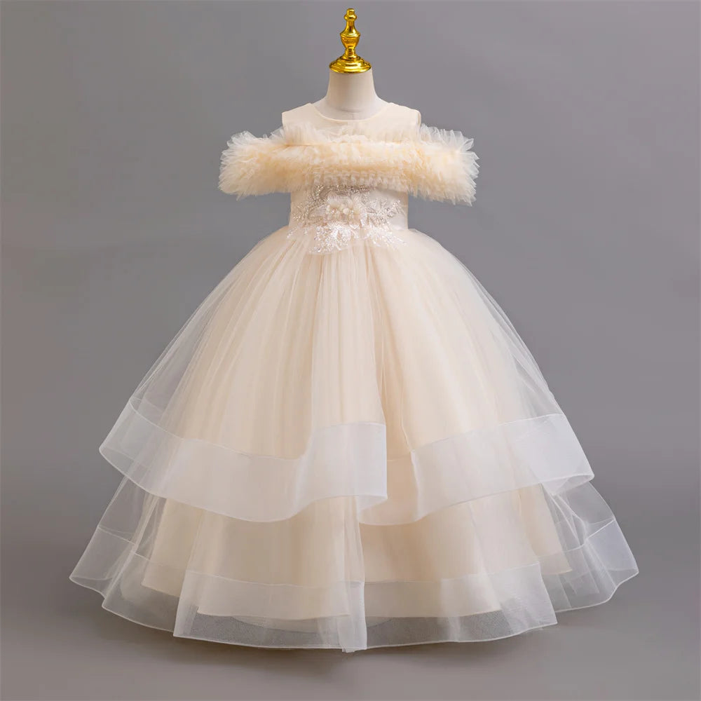 Maxy New elegant girls' dresses, piano performance costumes, chiffon party, birthday party, evening dress for girls aged 4-12