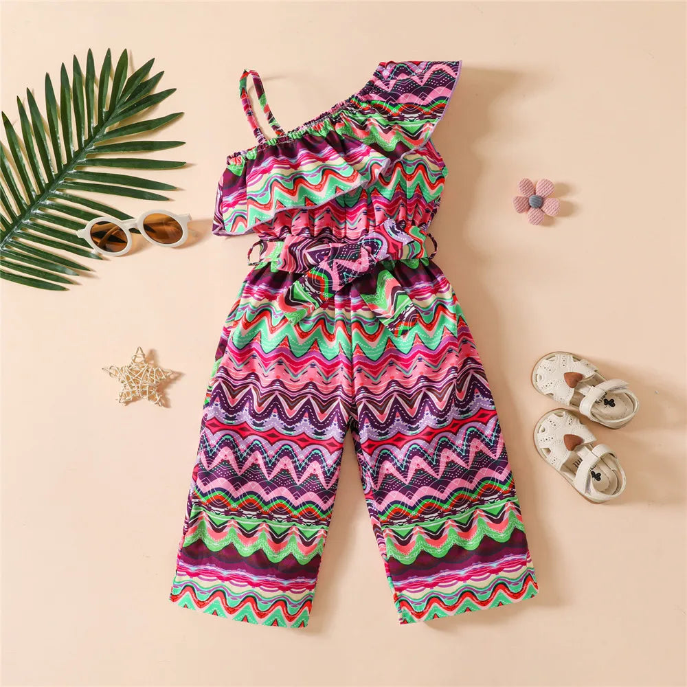 Maxy Baby Playsuit Striped Belted Girl Jumpsuit For Kids Off Shoulder Summer Overalls For Children Toddler Girl Clothes