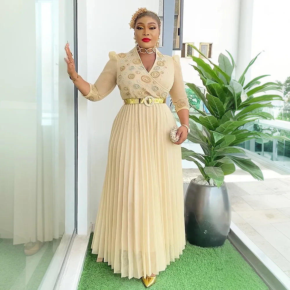 Amay High Quality African Prom Dress Luxury Plus Size Rhinestone Long Evening Dress
