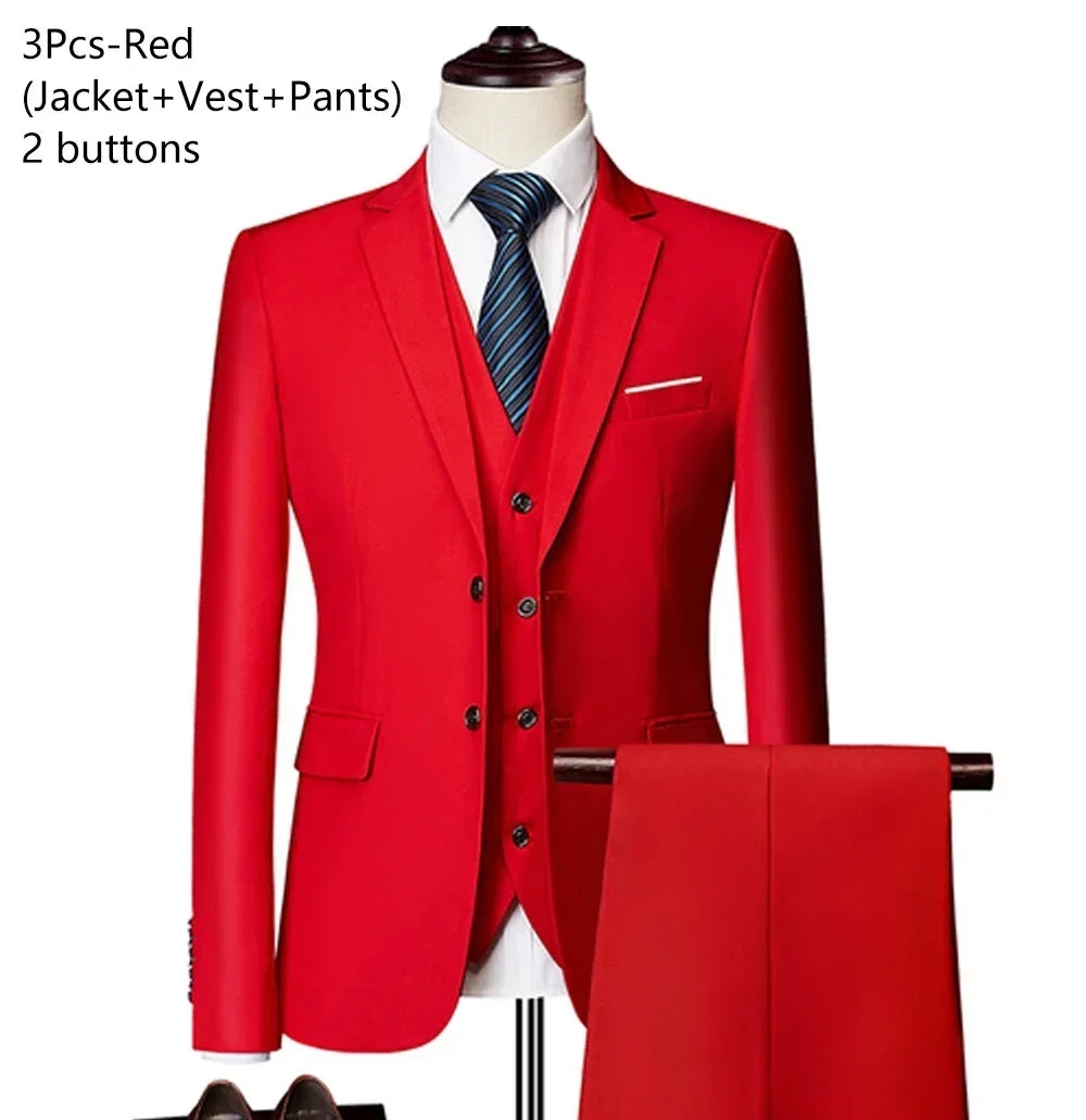 Visco Men Suits For Business Wedding Blazers 2 Pieces 3 Sets Elegant Full Vest Pants Coats Formal Jackets Luxury