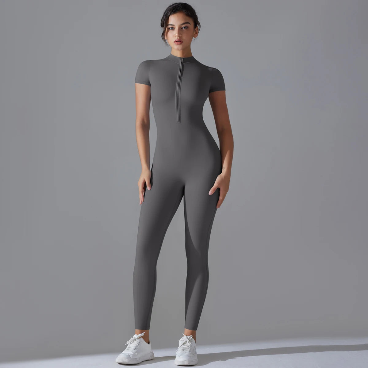 Maxy Yoga Set Women's Jumpsuits One-Piece Suit Zipper Short Sleeve Gym Push Up Workout Clothes Fitness Bodysuit Sportswear Tracksuit