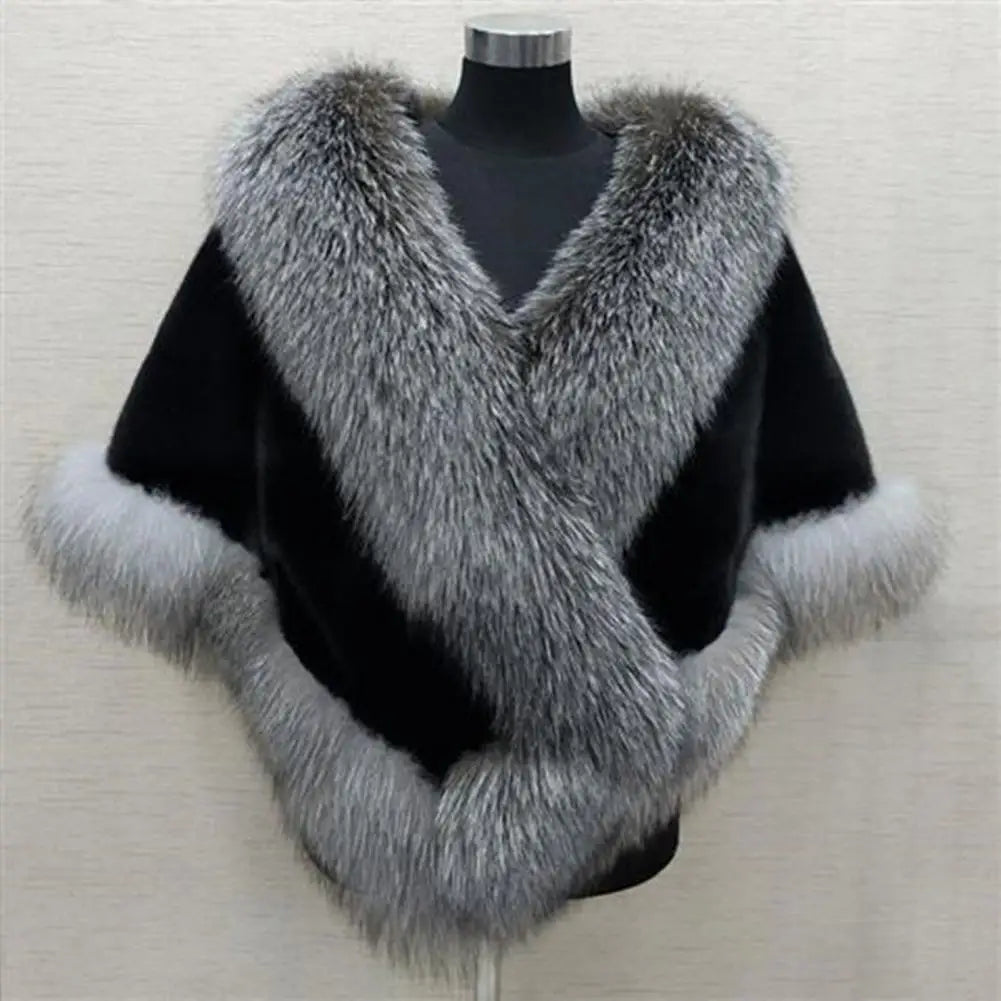 Gacy Faux Fur Mercygrace Faux Rabbit Collar Winter Shawls Elegant Bridal Fur Wrap Shawl Plush Warm Cape Coat Fluffy grace Women Jacket