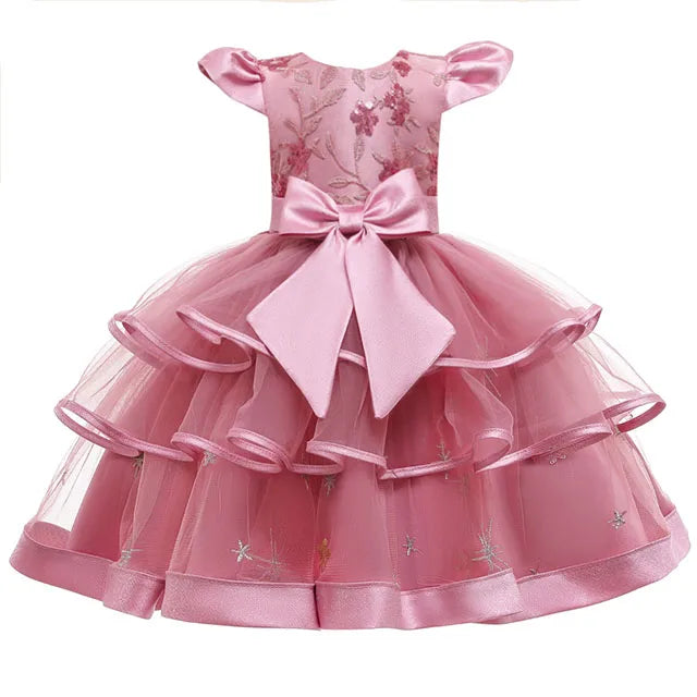 Maxy Embroidery Cake Tutu Dress for Children Girl Princess Formal Dresses Flower Kids Wedding Evening Prom Gown Girls Christmas Party