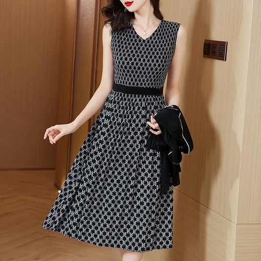 Maxy Pleated Dress Autumn New Style Plaid Suit Collar Pleated Skirt Waist Slimming Magic Skirt Set Maxy Dress for Women