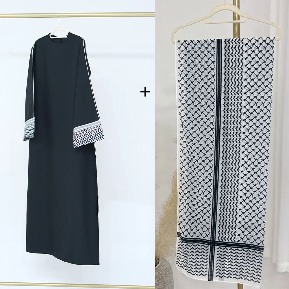 Maxy Linen Closed Abaya Keffiyeh Muslim Dress Printed Abayas for Women Dubai 2024 Luxury Turkey Ramadan Islamic Clothes Kaftan Robe