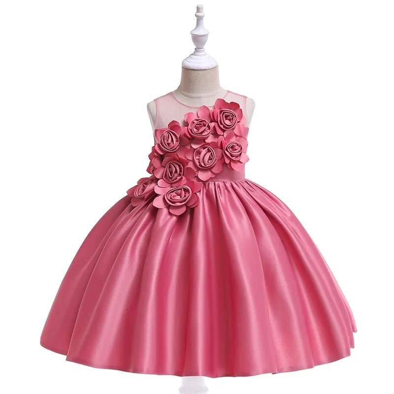 Maxy Elegant Party Flower Girls Dress Evening Costume Bow Wedding Princess Dresses Girl Summer Birthday Bridesmaid Prom Gown Vestido